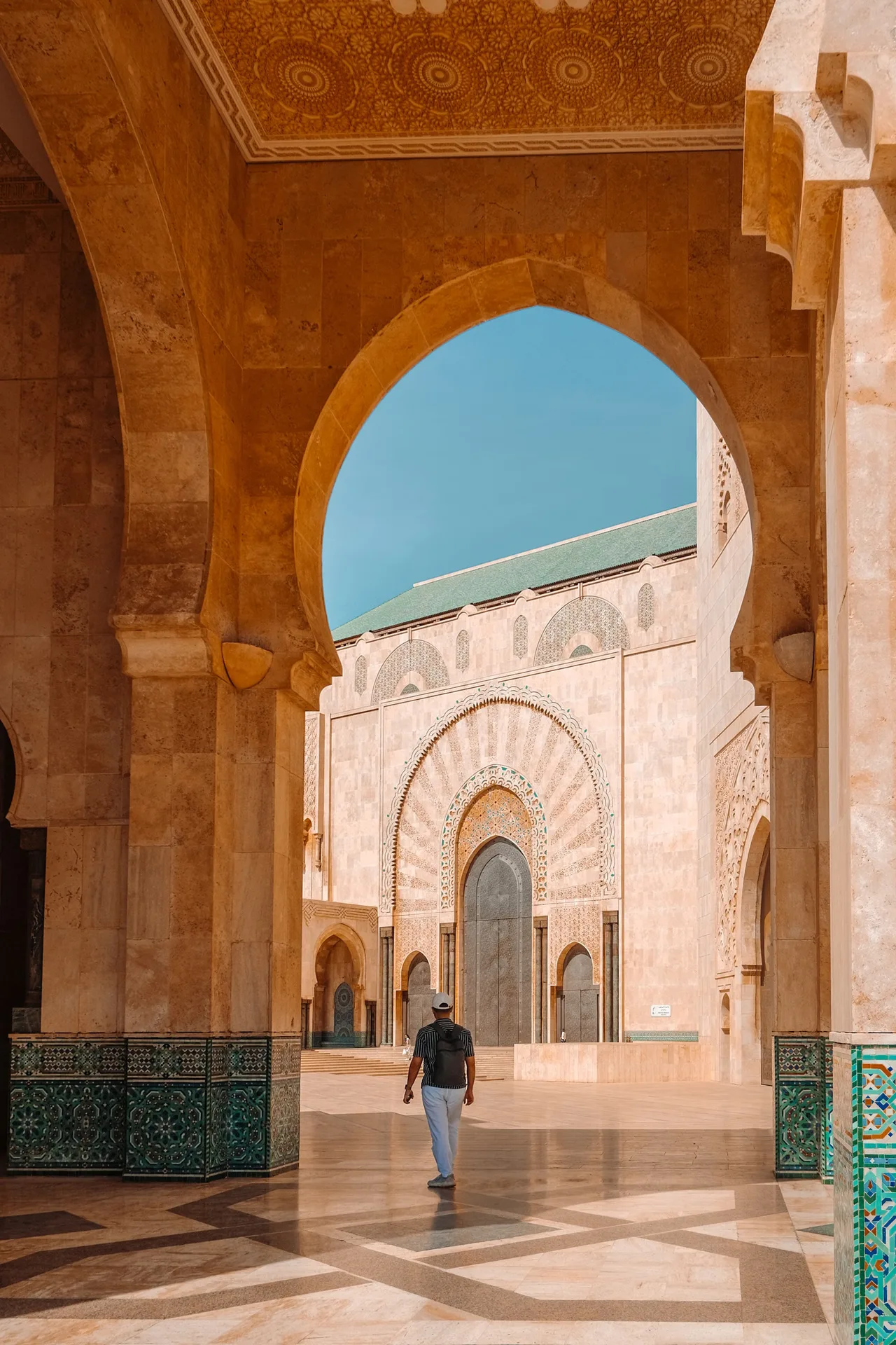 Courtyard and minaret of the Hassan II Mosque in Casablanca