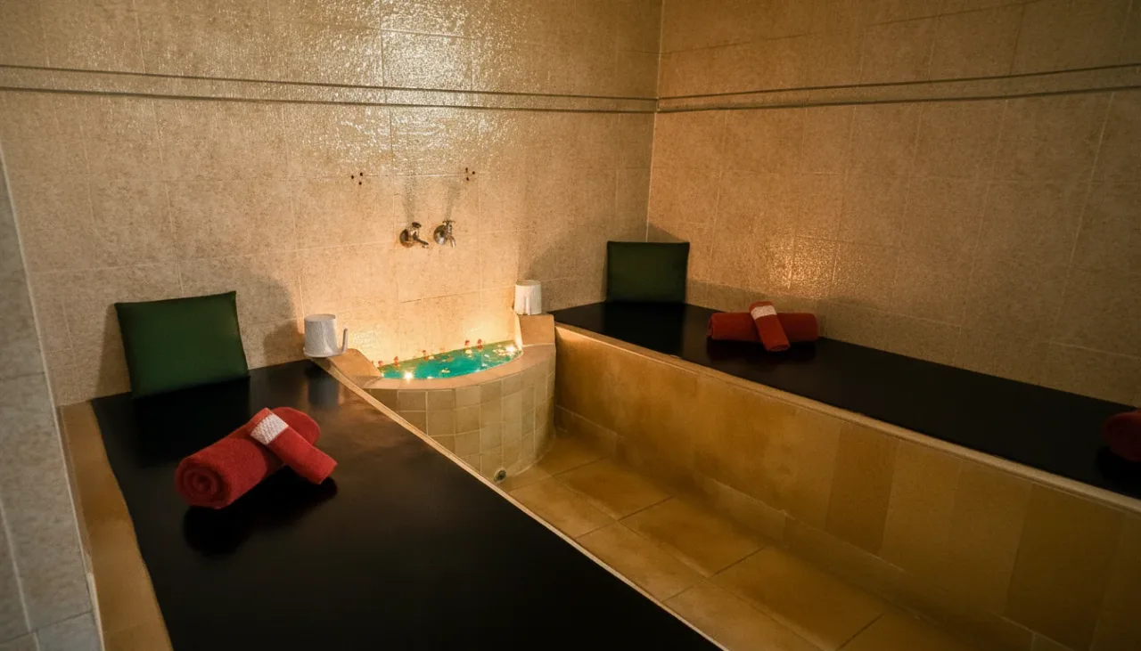 Intricate Moroccan tile work inside a luxury spa