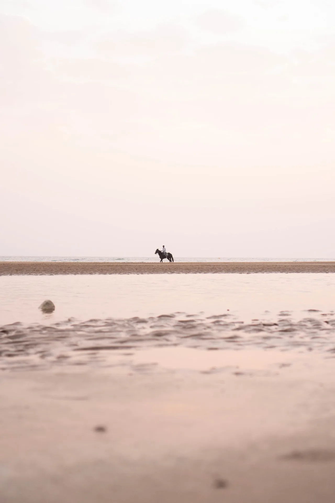 Cavalier aperçu au loin le long du littoral d'Agadir