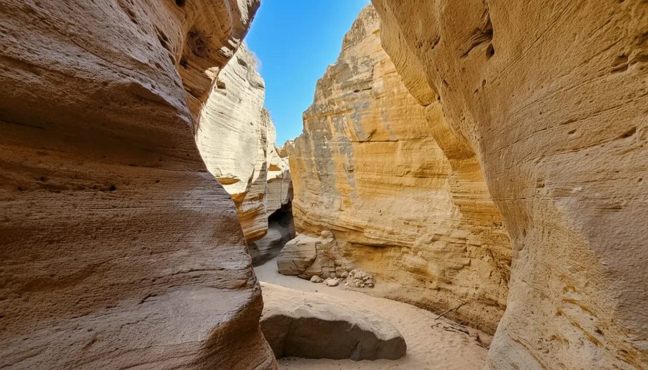 Group riding camels along the scenic coastal desert