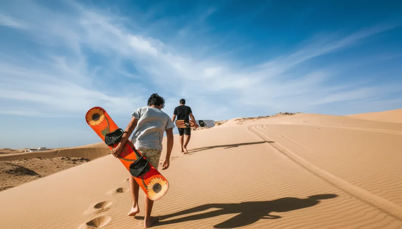 Une personne faisant du sandboarding dans le désert